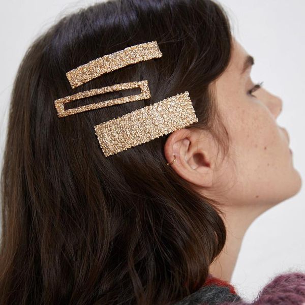 

hair clips & barrettes [2/3 pieces/set] metal hairpins for women european and american geometric irregular bow hairpin accessories sy0392, Golden;silver