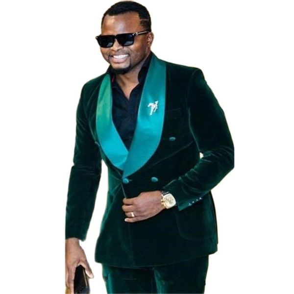 

men's suits & blazers green velvet wedding dress groom tuxedo double-breasted suit jacket 2 pcs (coat + pants), White;black