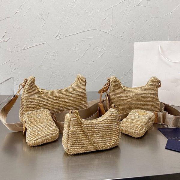 

evening bags 2021 retro straw braided metal chain large capacity underarm bag ladies crescent fashion diagonal shoulder + coin purse