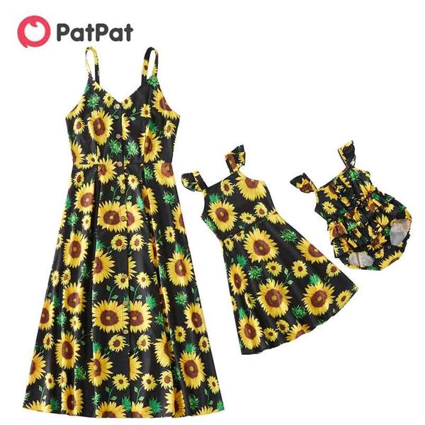 

arrival summer mommy and me sunflower print tank dresses 210528, Blue