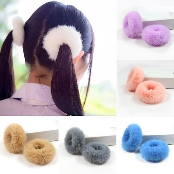 

hair accessories 2pcs=1pair fluffy faux fur furry scrunchies soft hand made elastic bands ring for ladies ties sa2571, Slivery;white