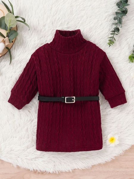

baby girl mock neck dress without belt she01, Red;yellow