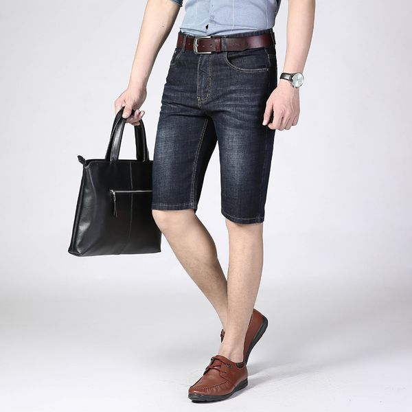 

new jean summer men stretch short jeans fashion random elastic business denim shorts brand, Blue