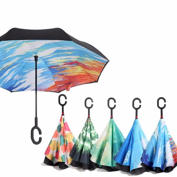 

umbrellas starry sky anti uv inverted umbrella reverse folding double layer guarda chuva self stand inside out sunny rain