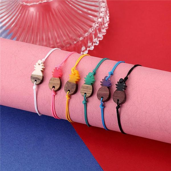 

charm bracelets yizizai fashion handmade splice wood resin couple bracelet cute small pineapple braided for women men jewelry gift, Golden;silver
