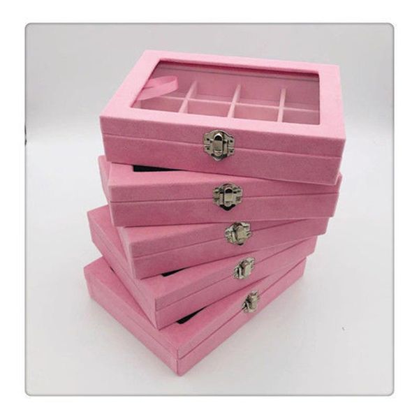 

jewelry pouches, bags high-quality exquisite gray storage box household watch earrings ring segmentation small dustproof jewelrys boxs, Pink;blue