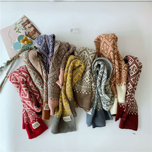 

xingbenxing children's autumn winter warm scarf national style cover men's and women's knitting wool neck, Blue;black