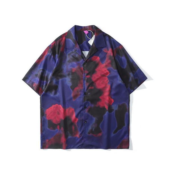 

streetwear men shirts retro digital printing and dyeing short sleeve shirt men's hip hop fashion brand loose shirts men dress, White;black