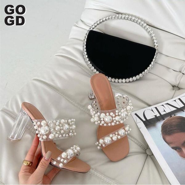 

sandals [gogd] summer pvc women buckle strap luxurious blue crystal chain transparent high heel open toe sandal shoes, Black