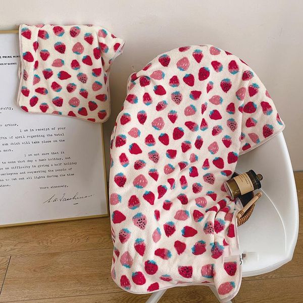 

towel strawberry pattern microfiber soft dry hair cap female cartoon ears bath shower quick band hat set