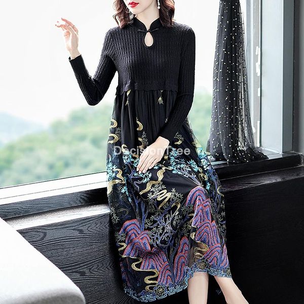 

ethnic clothing 2021 women flower embroidery cheongsam asian bride wedding evening party dresses qipao dress formal vestidos, Red
