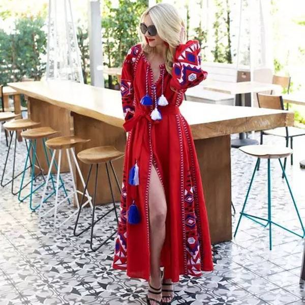 

2021 new cotton linen boho ethnic embroidery dress long sleeve autumn winter ukraine midi dresses for women vestidos le6l, Black;gray