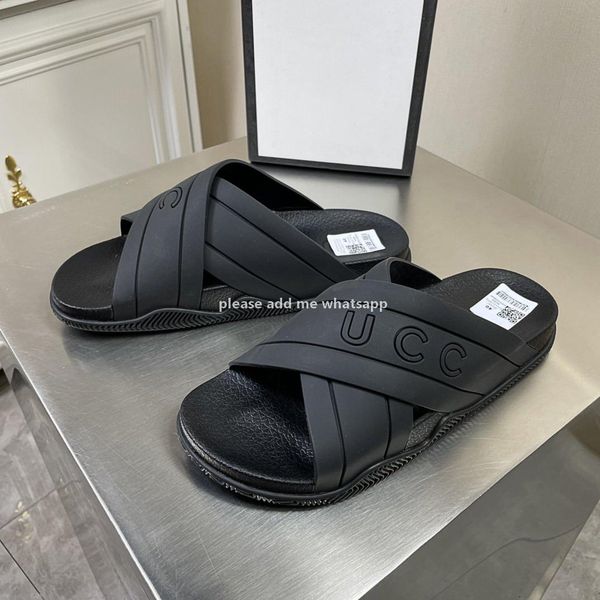 

luxury fashion designer sand slippers flat bottom comfortable brand men's casual summer wide soled sandals with box are siz, Black
