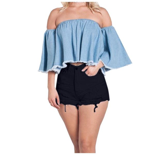 

women's shorts fashion cotton and linen denim feminine sense of ripped white frayed edge high waist short jeans casual #q, White;black