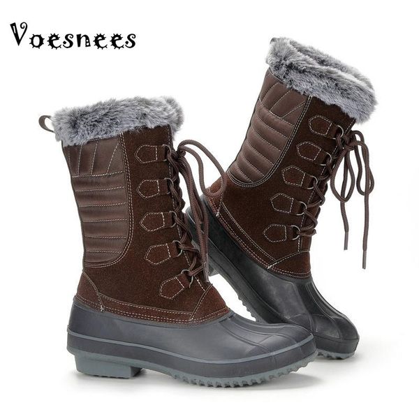 

boots voesnees women shoes lace-up mid tube snow 2021 winter platforms warm non-slip cotton female casual outdoor shoe, Black