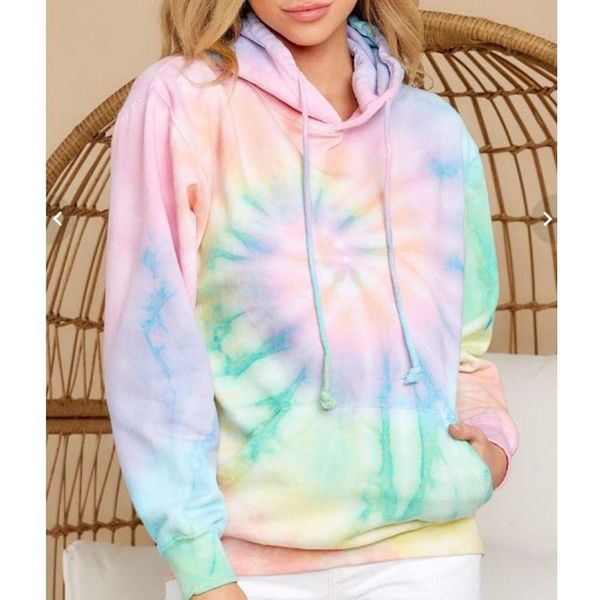

women's hoodies & sweatshirts women tie-dye print sweater autumn and winter long sleeve front pocket drawstring, Black