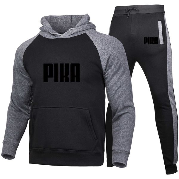 

new men's raglan sleeve sports suit stitched sweater + pants printed hoodie suit, Gray