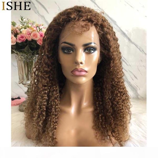 

180 density kinky curly ombre golden bronze color wigs 13x6 big lace front human hair wigs glueless preplucked for women black
