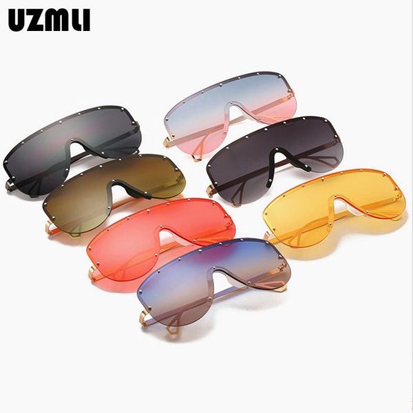 

sunglasses fashion oversized metal frame one-piece with multi-rivet style eyeglasses women men uv400 personality sun glasses, White;black