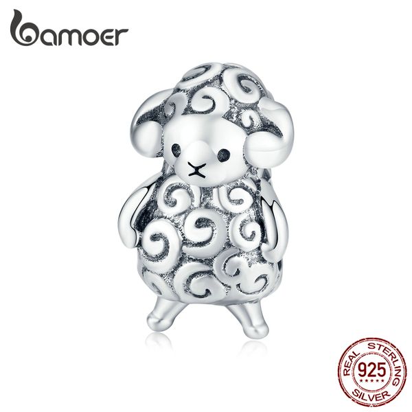 

bamoer authentic 925 sterling silver baby sheep animal metal beads for jewelry making silver charm fit original bracelet bsc187 q0531, Black