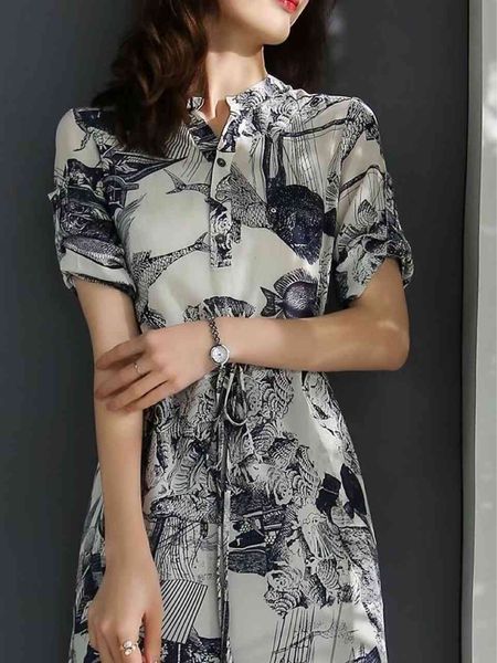 

dress high sense d home ink painting printed fresh and capable, elegant, high-end light luxury, White;black