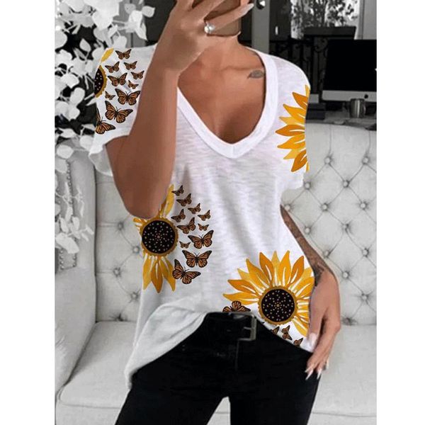 

women cato printed short mouths around the neck casual loose ladies t-shirt summer mode s-5xl, White