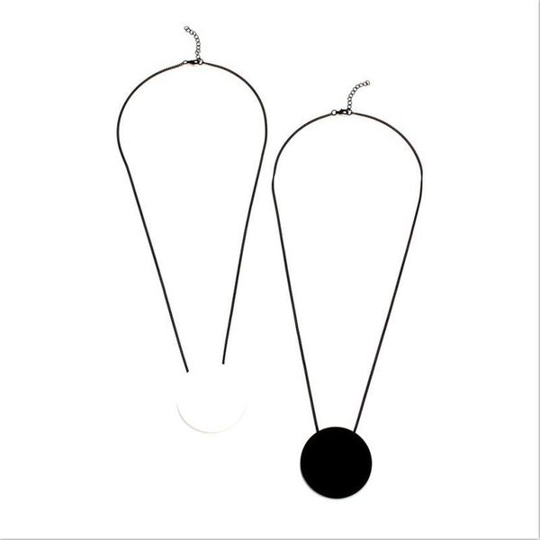 

pendant necklaces hyperbole statement trendy fashion big black/white acrylic necklace circle long false collar for women, Silver