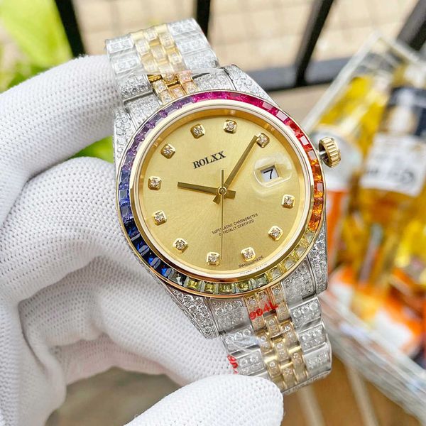 

watches full diamond mens watch automatic mechanical 41mm diamonds bezel sapphire mirror waterproof wristwatch designer wristwatches, Slivery;brown