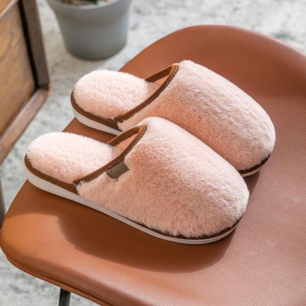 

slippers women's shoes couple style solid color plush autumn winter warm closed-toe cotton non-slip soft floor, Black