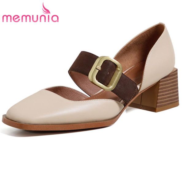 

dress shoes memunia 2021 fashion genuine leather footwear women pumps square toe buckle comfortable casual ladies, Black