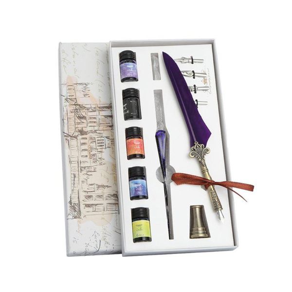 

set vintage calligraphy feather dip pen fountain writing ink nib stationery pens