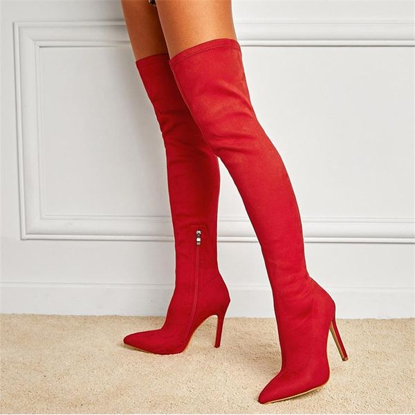 

boots women's shoes woman over the knee thin high heel party elastic botas de mujer femininas 2021, Black