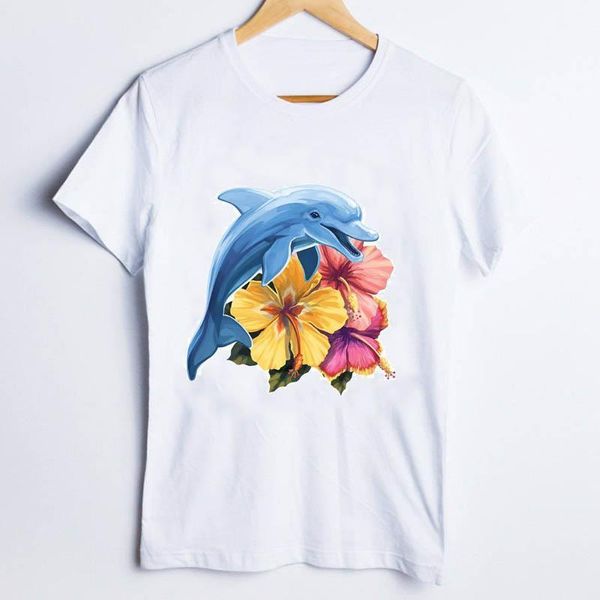 

tees for women print watercolor whale floral flower animal ladies clothes lady clothing female t shirt womens t-shirt, White