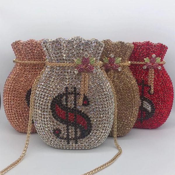 

new gold/red/blue8 colors $usd money clutch rhinestone evening purse women long chain crossbody handbags female party purse
