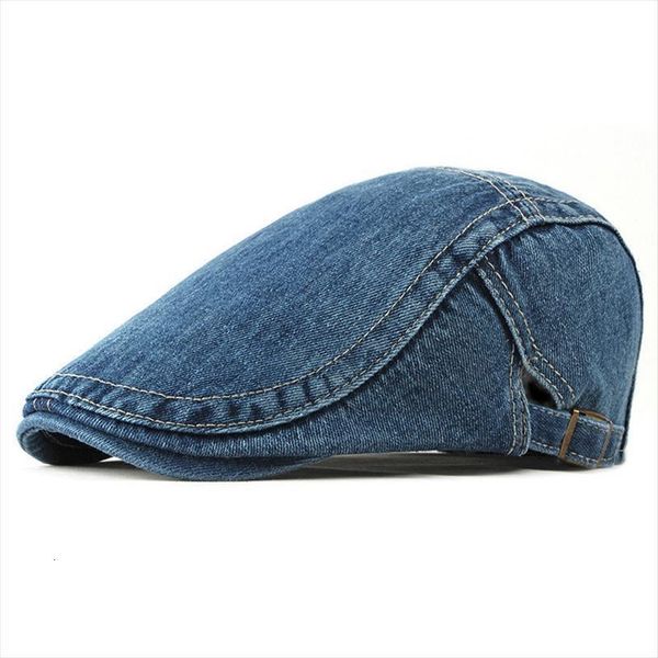 

spring summer solid color newsboy caps men washed denim cotton flat peaked cap women painter beret hats 13, Blue;gray