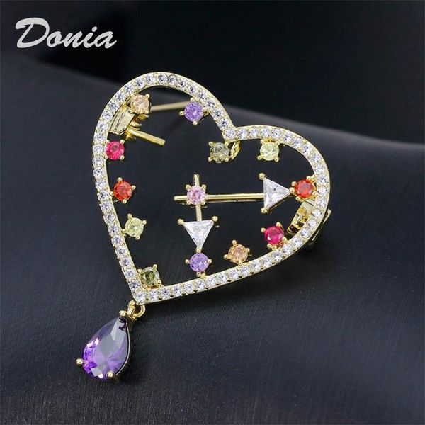 

pins, brooches donia jewelry korean version of the love clock brooch copper micro-inlaid zircon three-color pointer, Gray