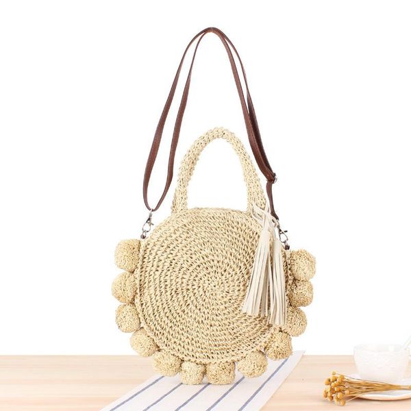 

evening bags 2021 round bohemian tassel rattan straw bag women handbag woven crossbody shoulder designer ball summer beach purse