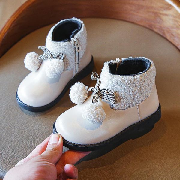 

children snow boots thickened fur winter boots girls kids winter shoes soft sole non-slip waterproof princess shoes, Black;grey