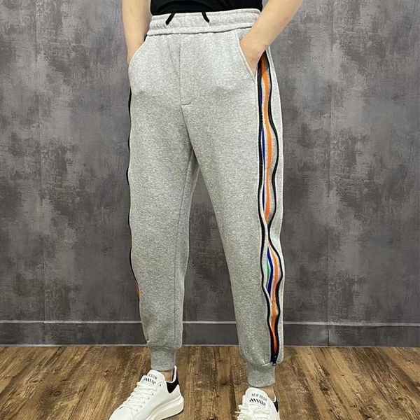 

men's pants men harajuku mid waist pencil casual jogger trousers spring autumn fashion side zip design striped print sweatpants, Black