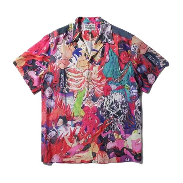

men's casual shirts wacko maria hawaiian shirt women tees fashion streetwear men clothing 44bm, White;black
