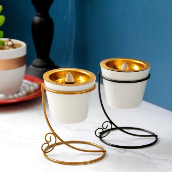 

simple modern iron ceramic combination incense oven middle east arab gold metal set piece one shipped