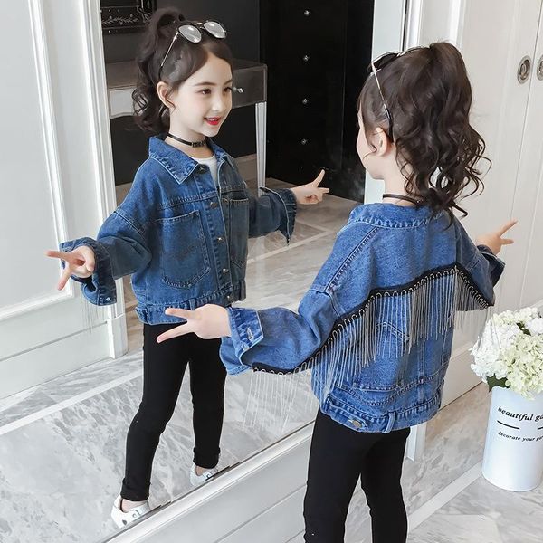 

jackets girls blue denim kid girl spring clothes long sleeve cute back tassel coat outwear teen 6 8y, Blue;gray
