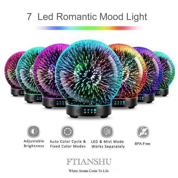 

humidifiers 7 led color lighting modes 3d aromatherapy essential diffuser fragrance oil humidifier firework theme premium ultrasonic mist