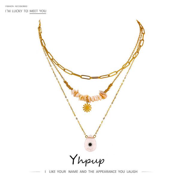 

stainless steel 18 k layered necklace bohemian natural pearl stone handmade statement gold color jewelry, Silver