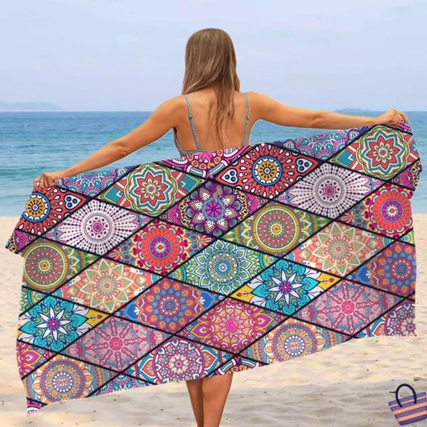 

women's swimwear national style digital printing bath sauna beach towel quick-drying double-sided tapestry meditation yoga mat soft dro, White;black