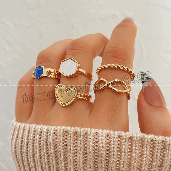 Anéis correspondentes para mulheres Anilos Mujer Gold Ring Set