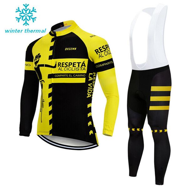 

2021 bicycle men winter cycling fleece jersey bike riding thermal bib tight pants set orspring and autumn style, Black;red