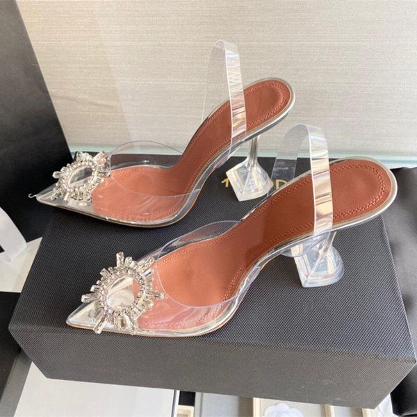 

dress shoes designer lady fashion women's clear pvc crystal strass bow point toe high heels slingback sandals bridal wedding shoe, Black