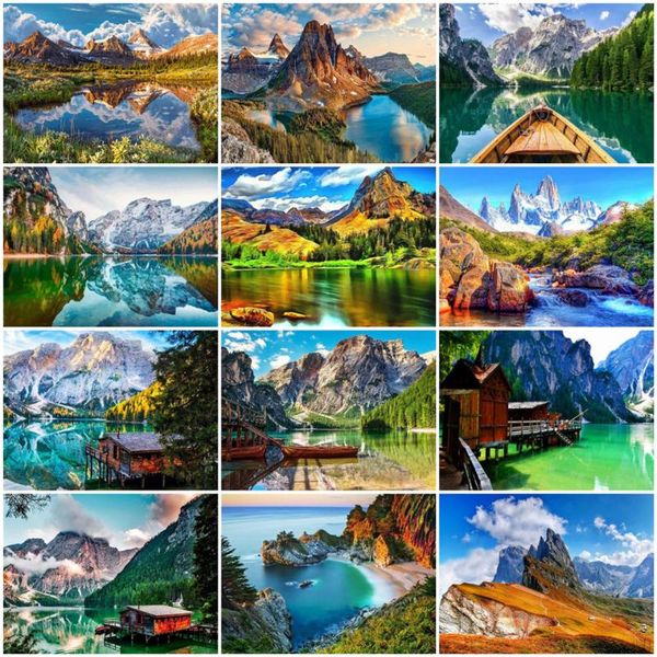 

diamond painting azqsd mountain landscape cross stitch handmade embroidery river mosaic needlework home decor