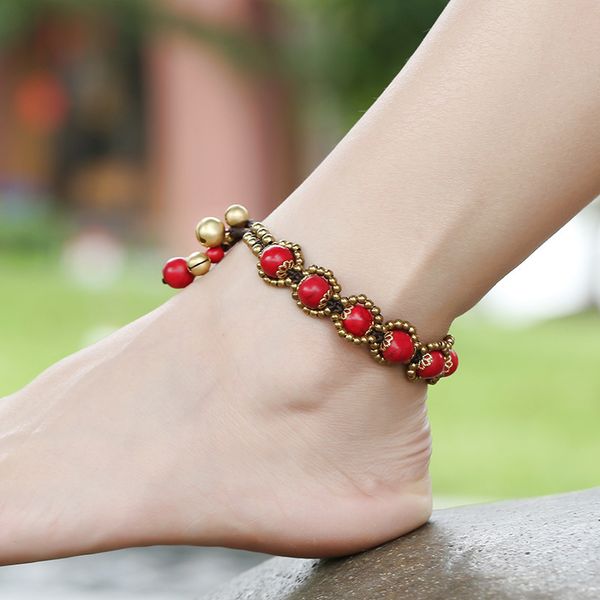 

bohemian style mancheng ornament semi woven thai wax rope hand woven characteristic anklet, Red;blue